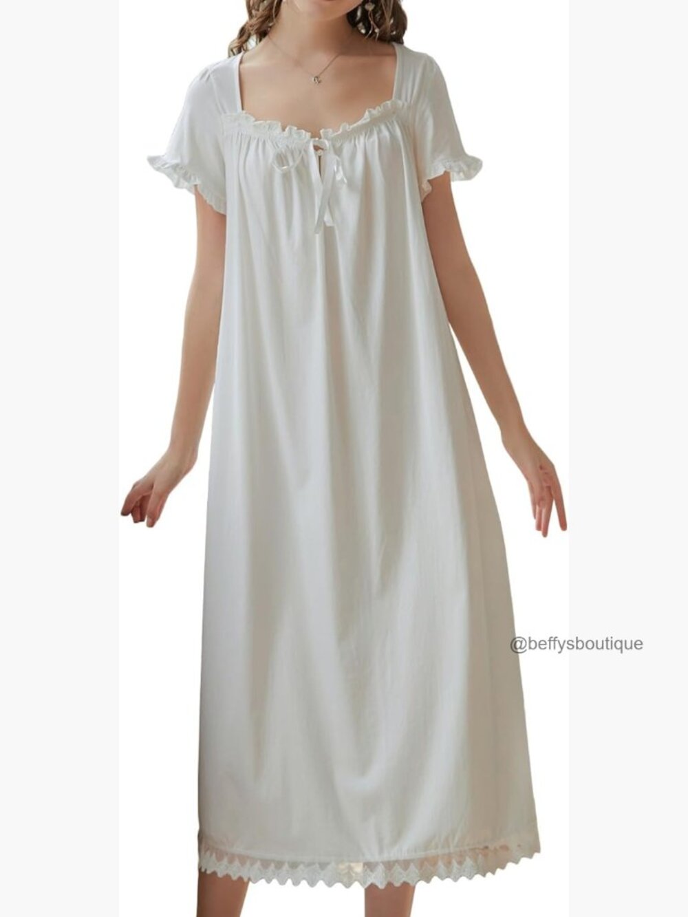 Victorian Princess Nightgown Women Sleepwear Cotton Short Sleeve Loungewear